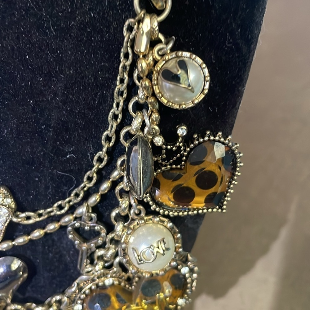 Vintage Betsy Johnson love leopard heart multi charm necklace - Picture 2 of 10